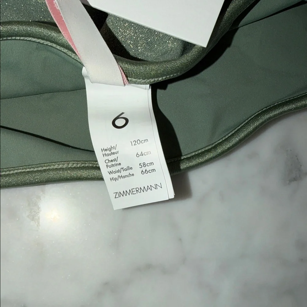 NWT Zimmermann Sage Green Shimmer Waverly Bikini Set 6Y